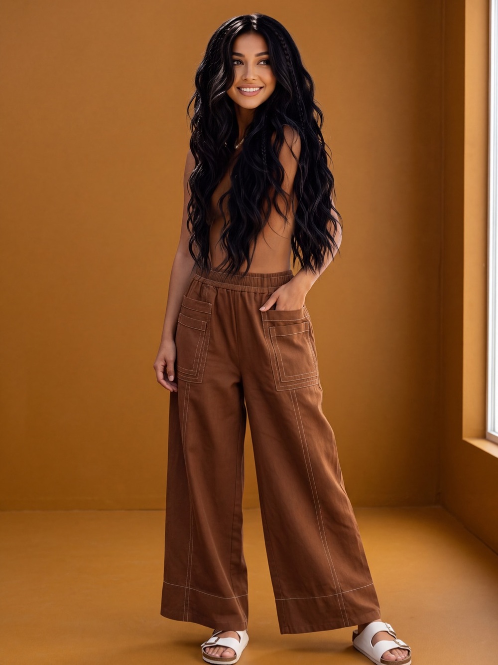 High-Rise Wide-Leg Utility Pants in Brown - Picture 10 of 10